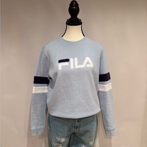 FILA Women's Sky Blue Crew Neck Sweater with Stripe Accents
